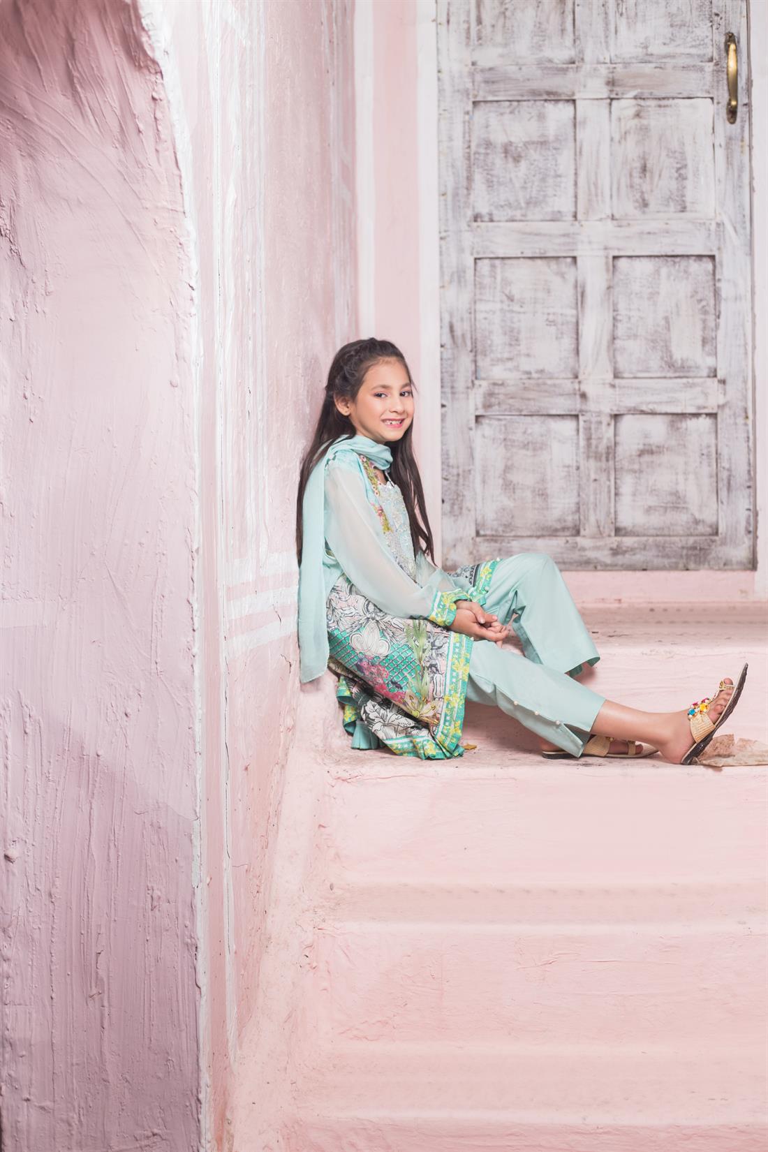 Sky Blue Printed Chiffon Girlswear
