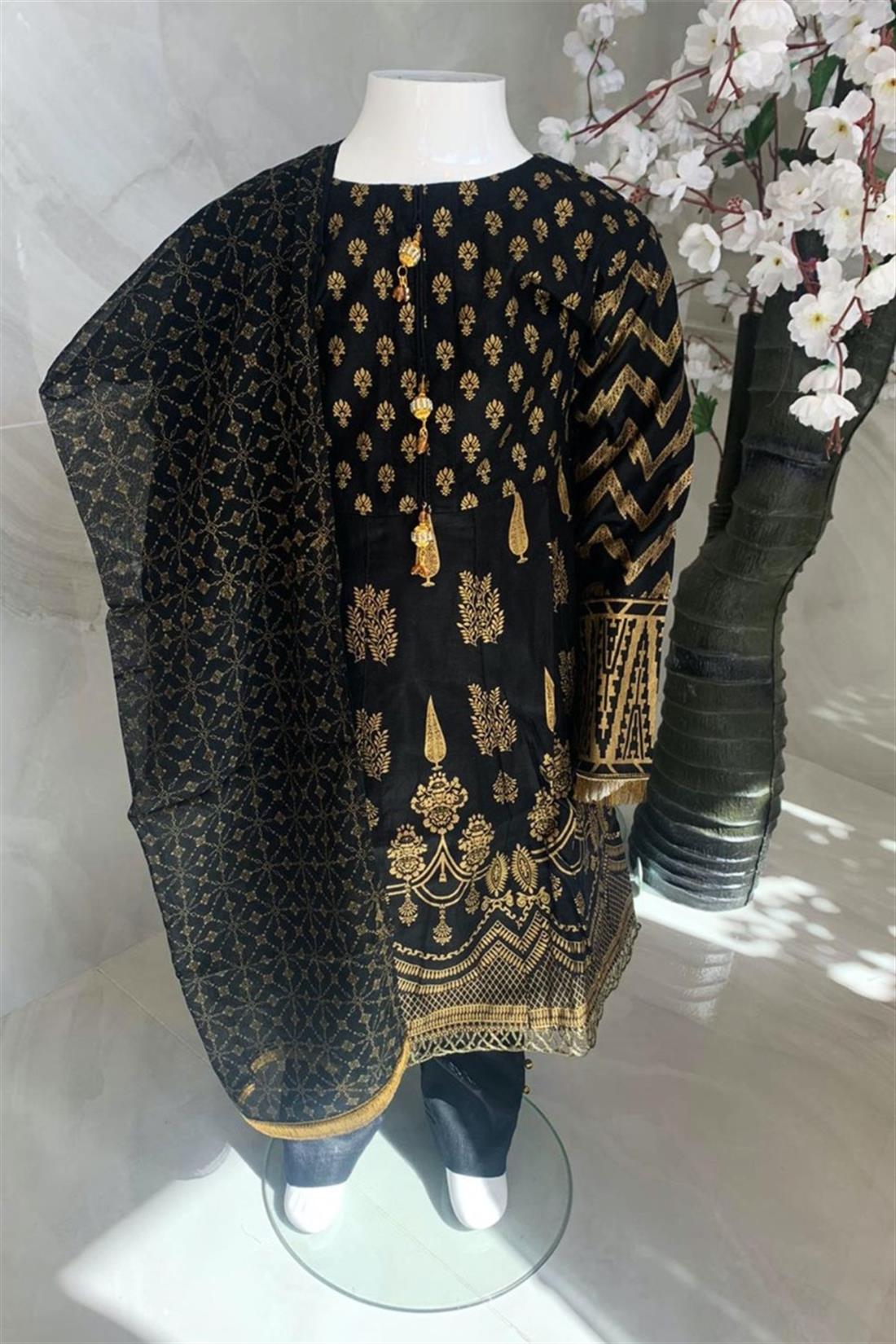 Black & Gold Printed Lawn Girlswear