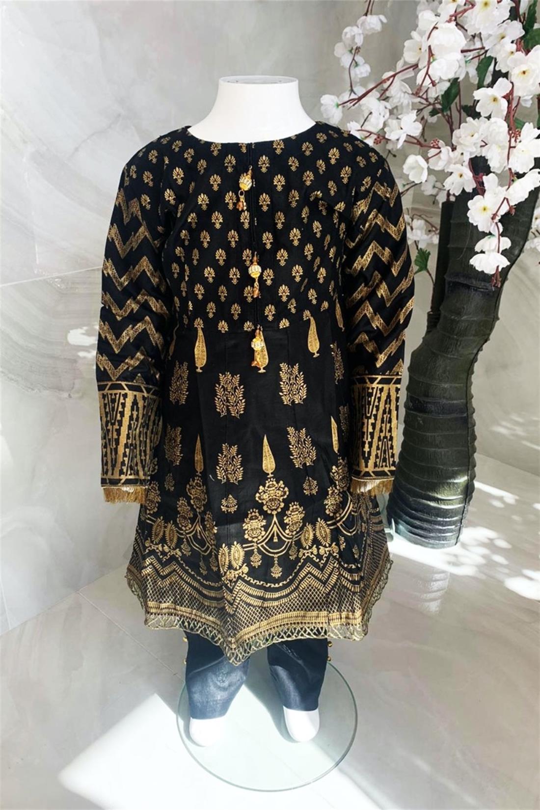 Black & Gold Printed Lawn Girlswear