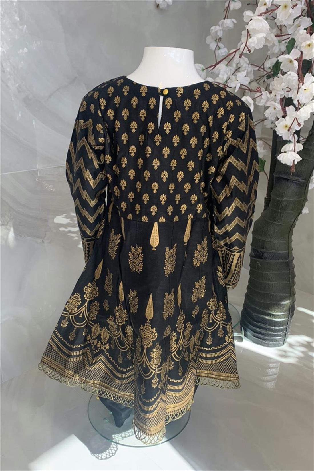 Black & Gold Printed Lawn Girlswear