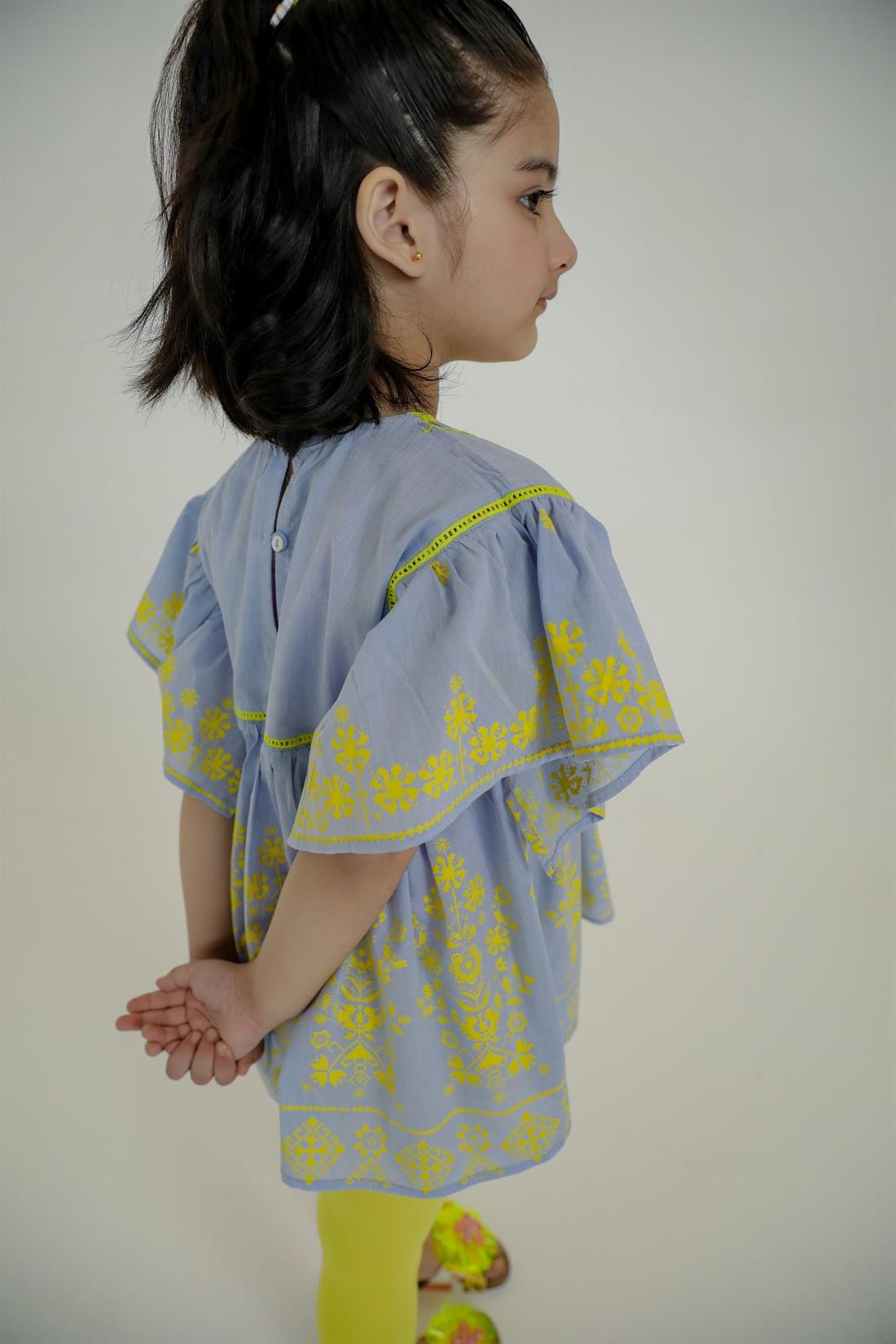 Sky Blue & Yellow Printed Girlswear