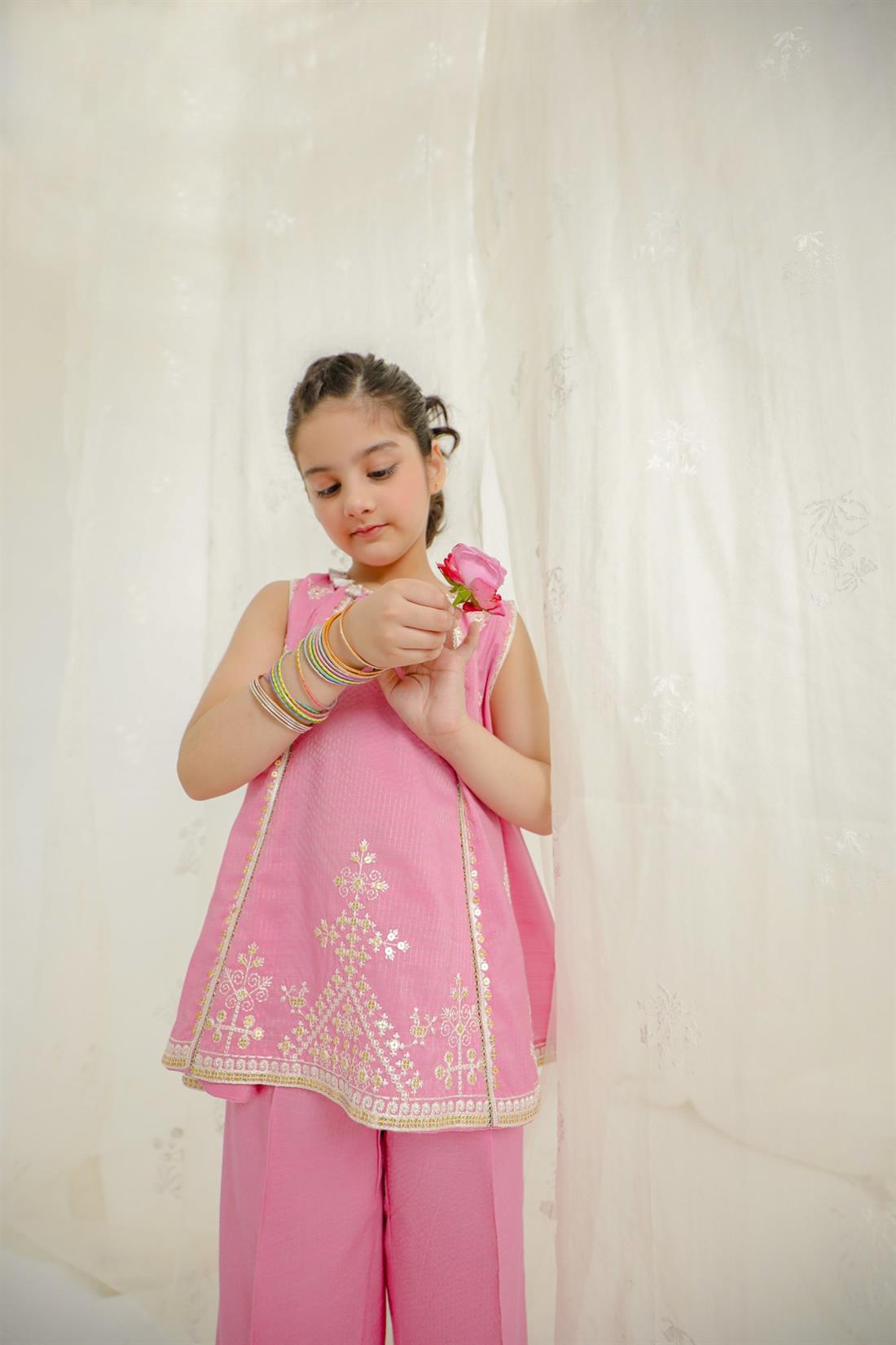 Pink & Cream Embroidered Cotton Girlswear