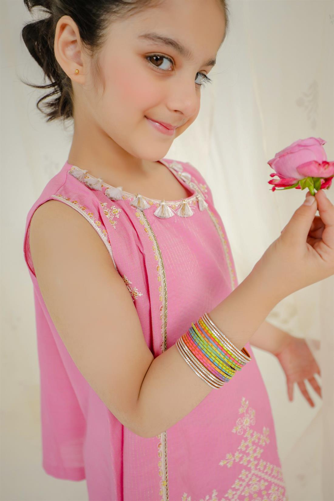 Pink & Cream Embroidered Cotton Girlswear