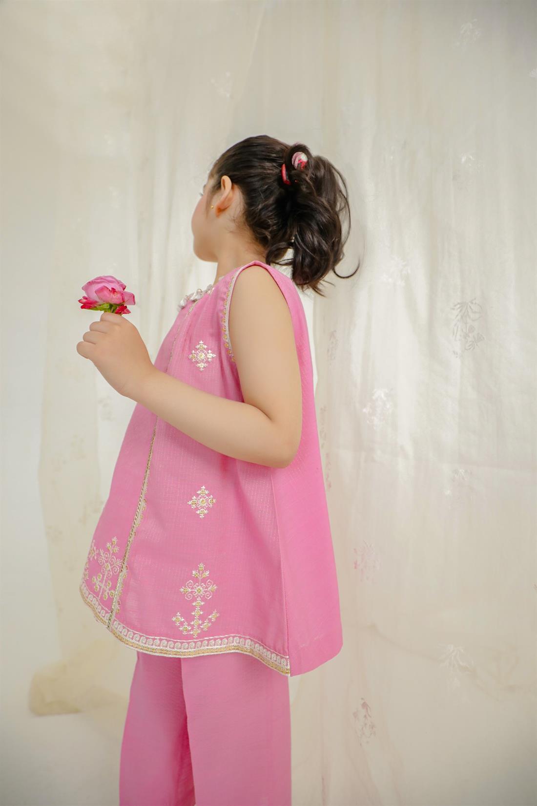 Pink & Cream Embroidered Cotton Girlswear
