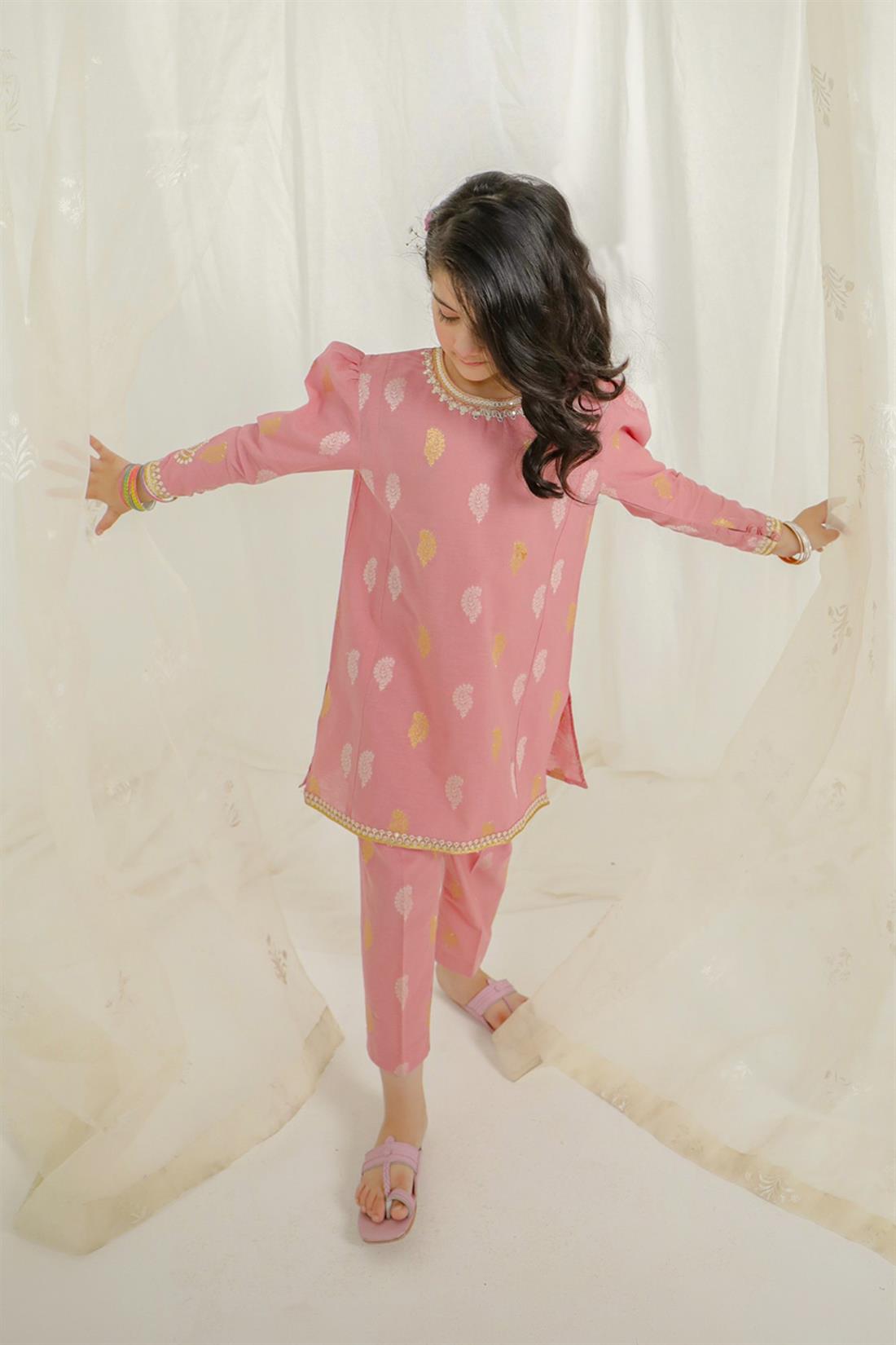 Dusty Pink & Gold Embroidered Girlswear