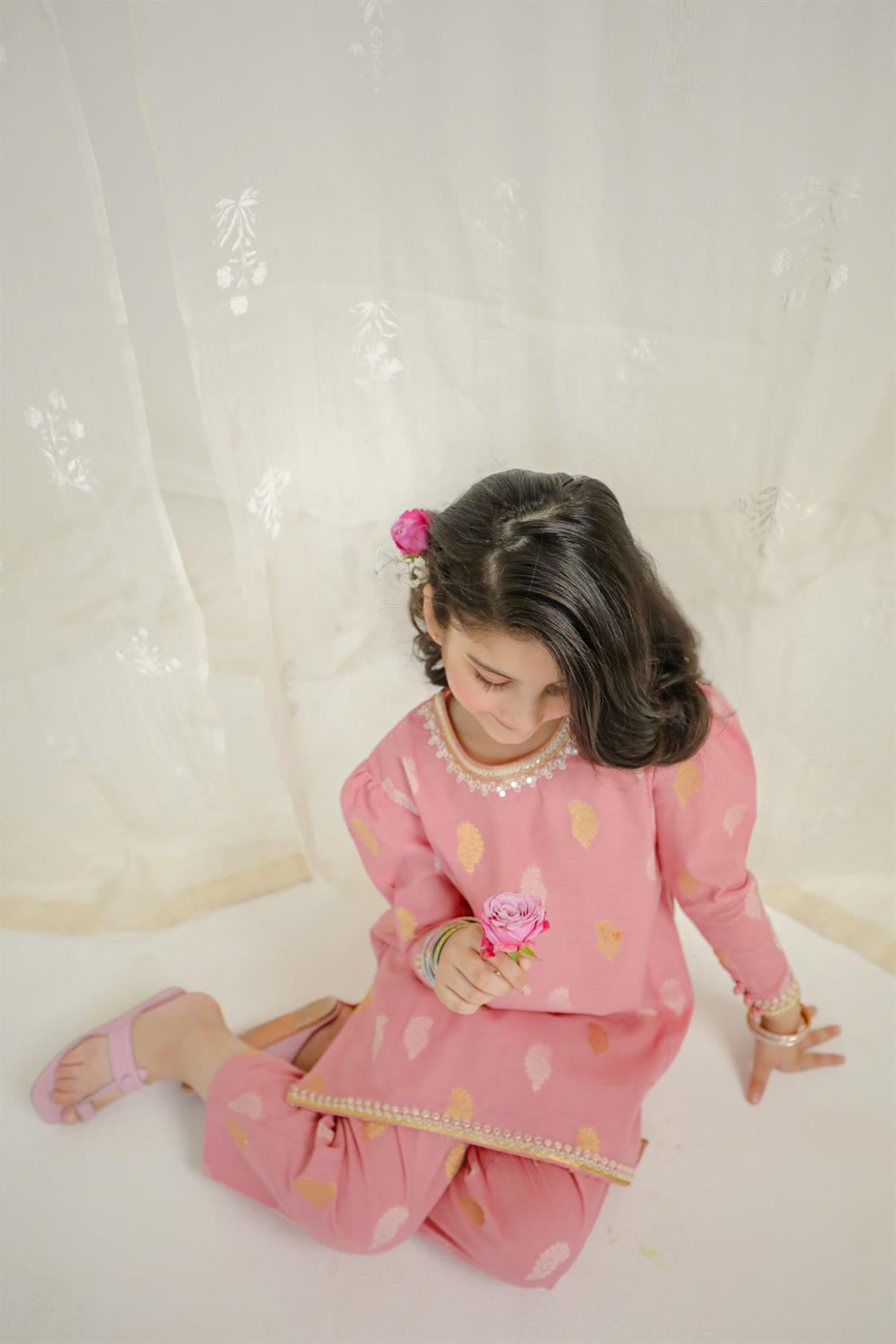 Dusty Pink & Gold Embroidered Girlswear