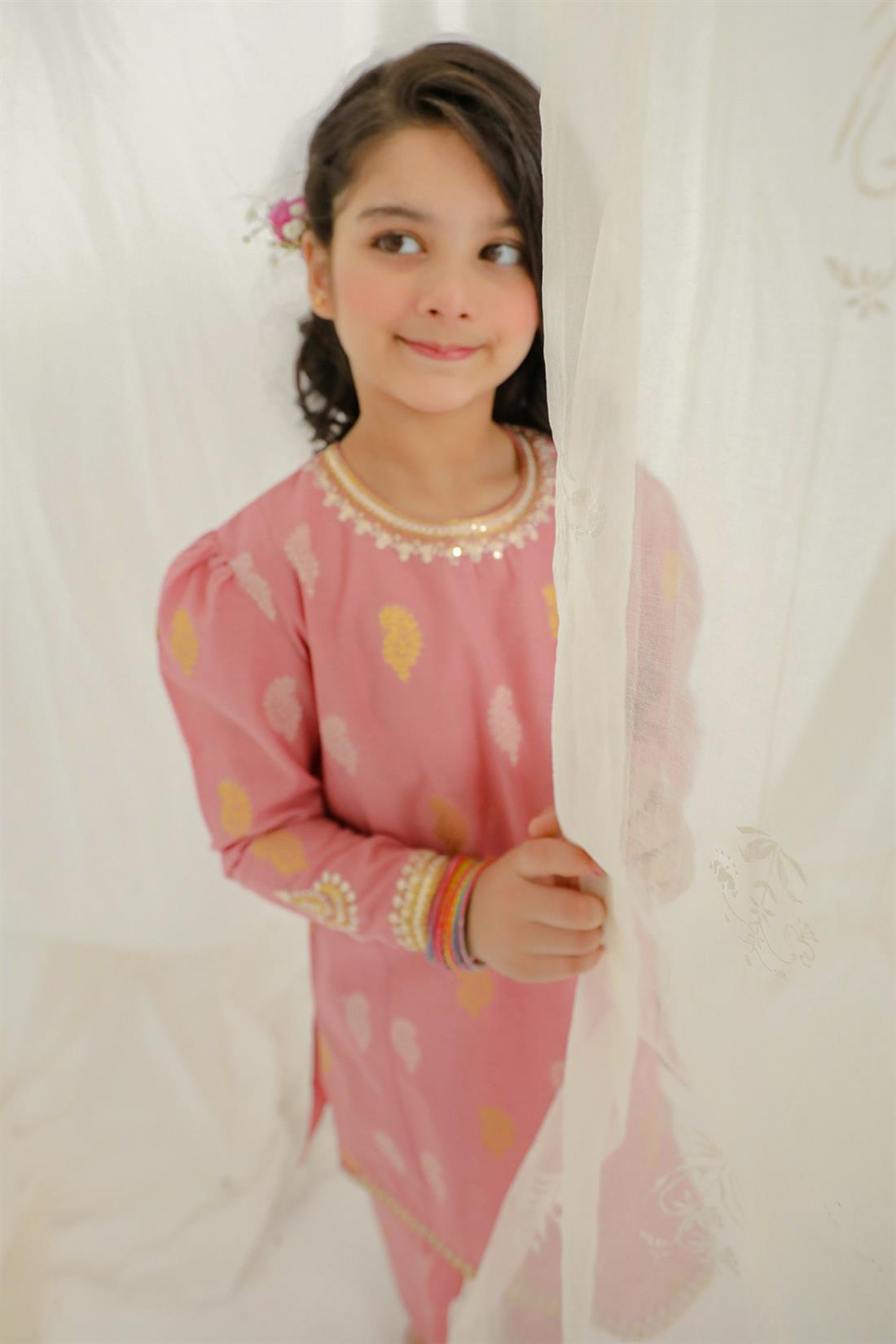 Dusty Pink & Gold Embroidered Girlswear