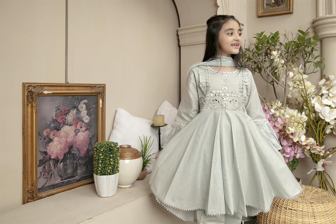 Pale Blue Mirror Work Lawn Girlswear