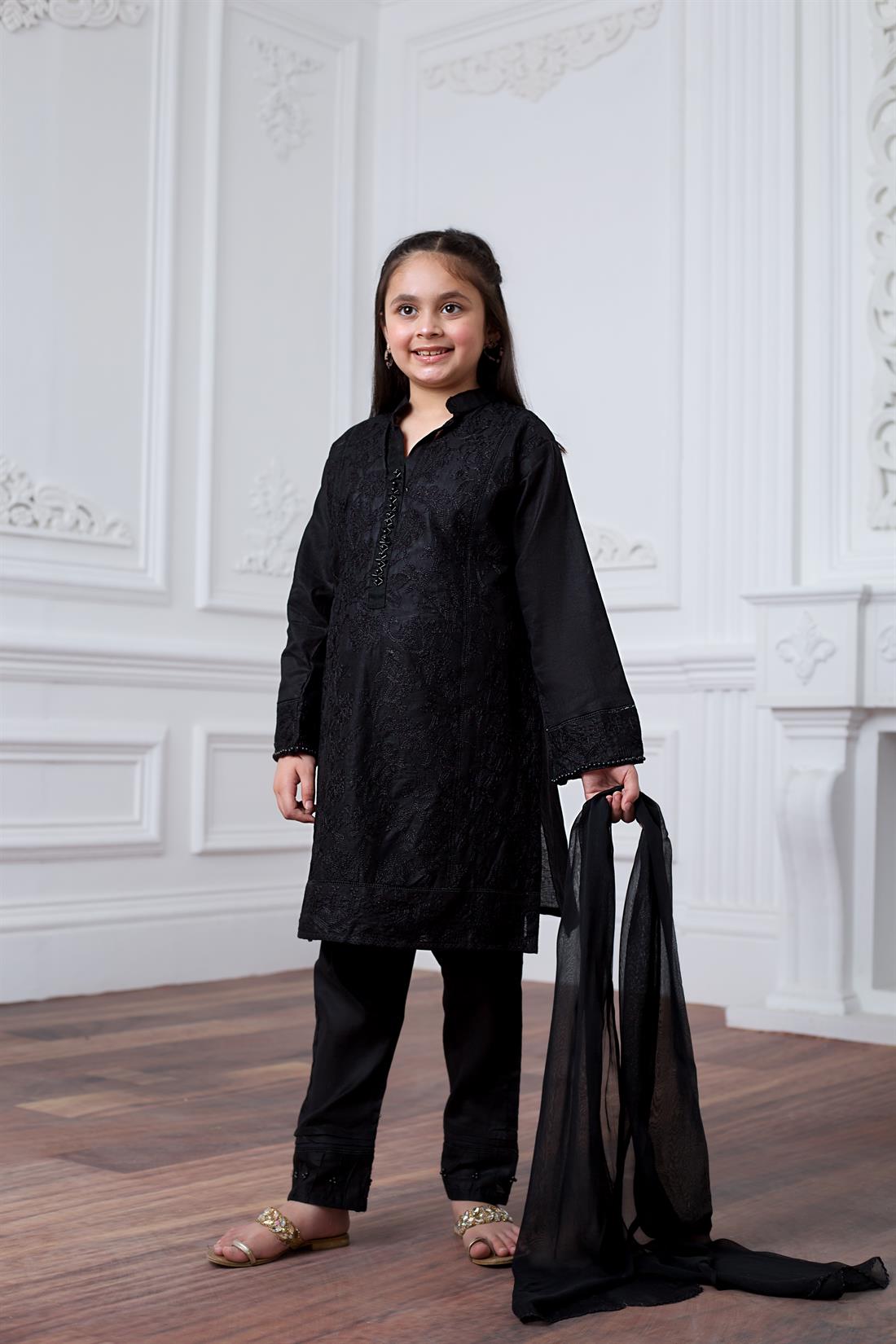Black Embroidered Lawn Girlswear