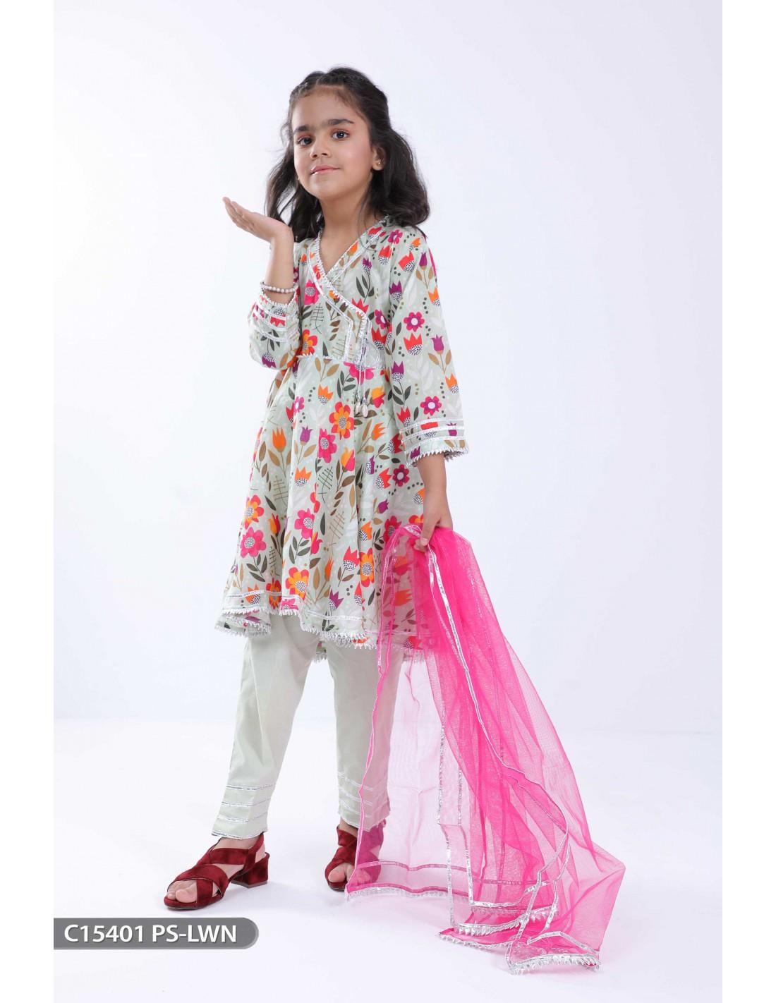 Mint & Pink Printed Lawn Frock Girlswear