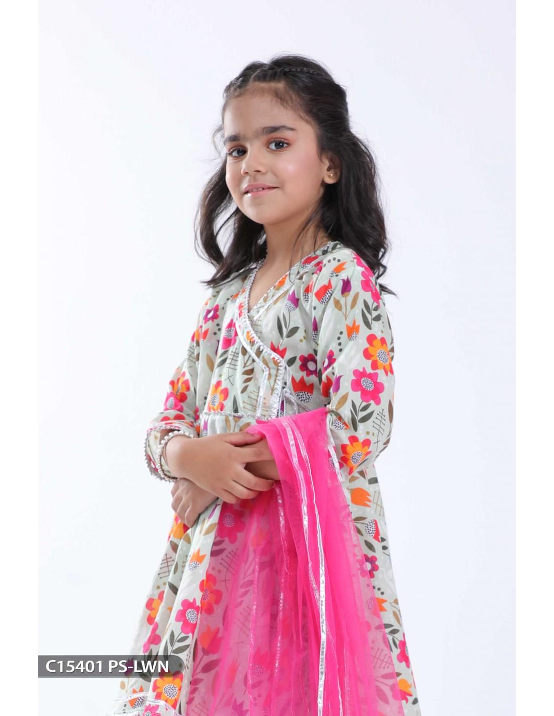 Mint & Pink Printed Lawn Frock Girlswear