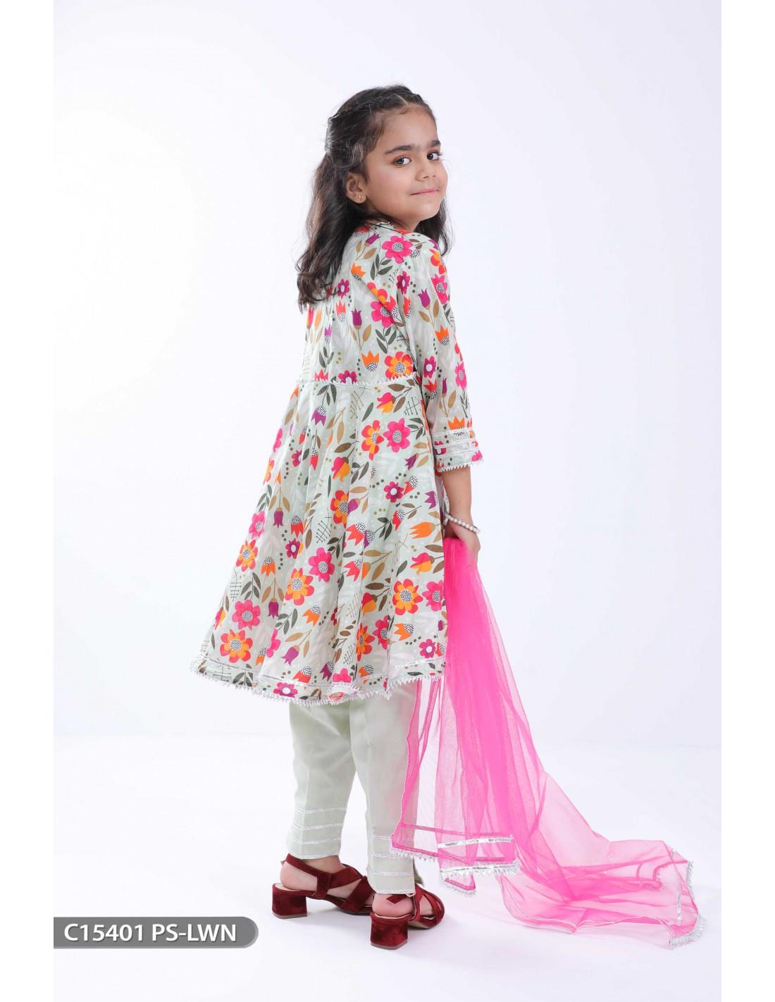 Mint & Pink Printed Lawn Frock Girlswear