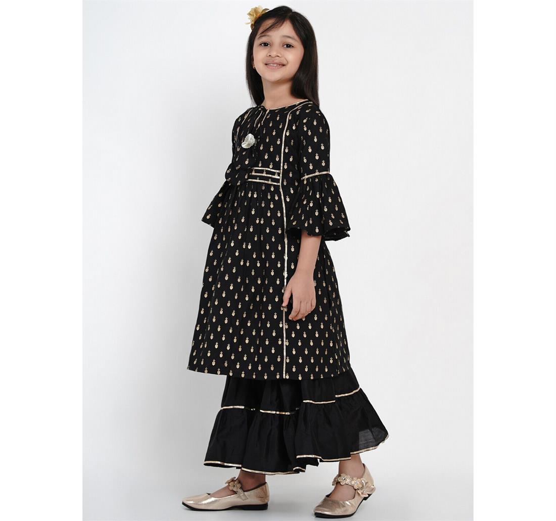 Black & Gold Printed Anarkali Girlswear