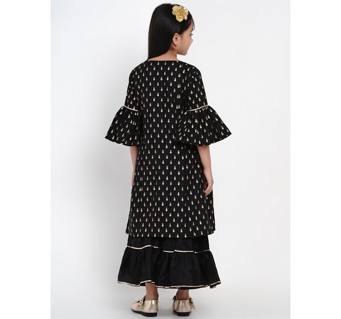 Black & Gold Printed Anarkali Girlswear