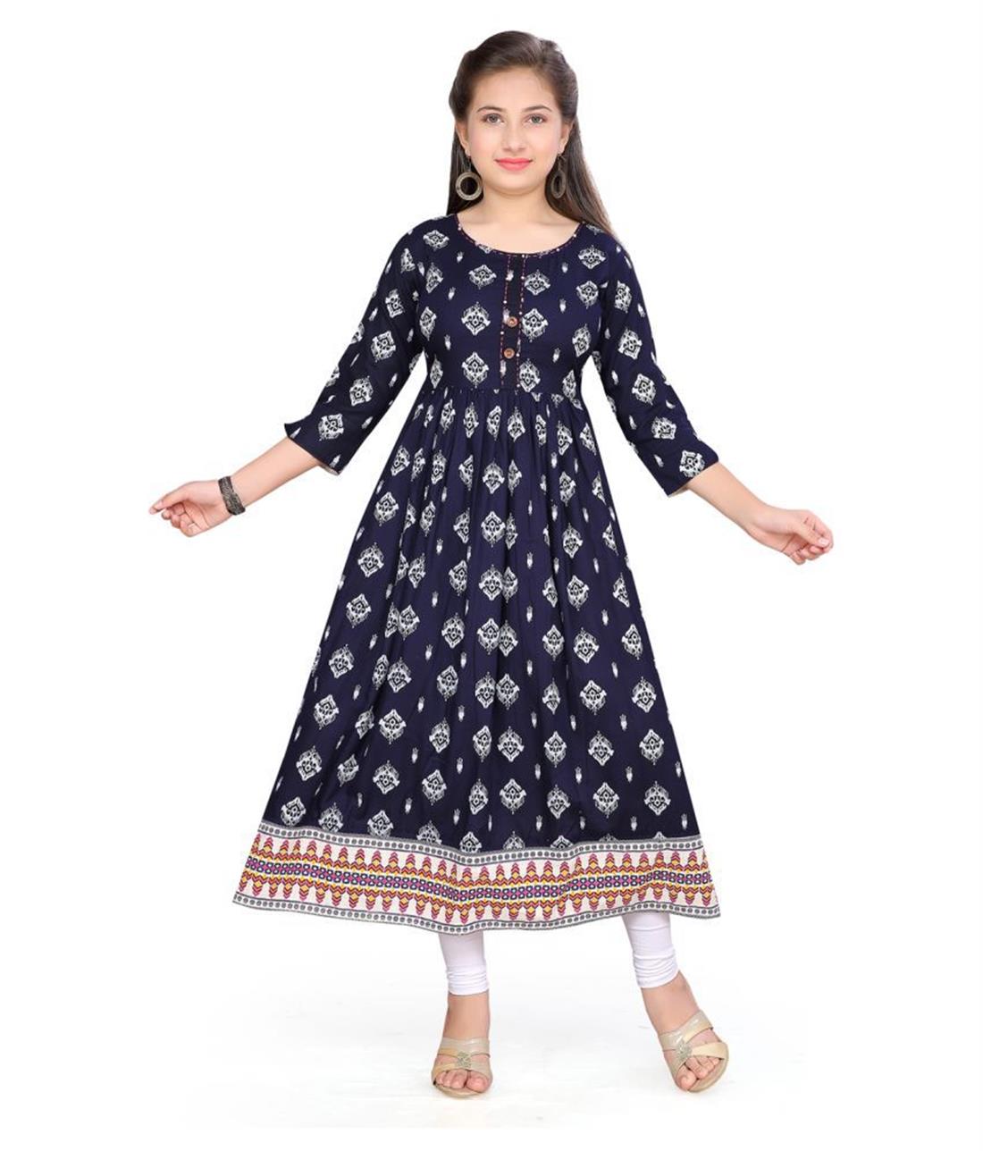 Navy Blue Girls Festive & Party Kurti and Legging Set