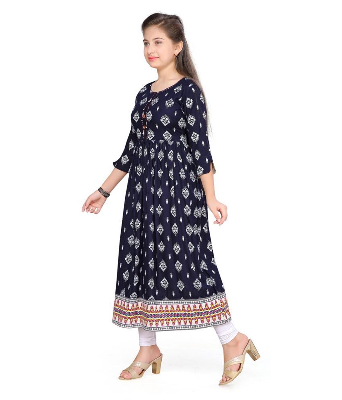 Navy Blue Girls Festive & Party Kurti and Legging Set
