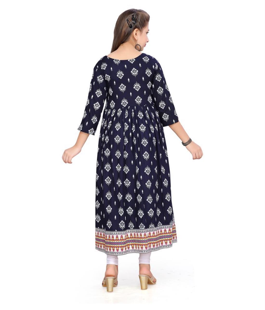 Navy Blue Girls Festive & Party Kurti and Legging Set