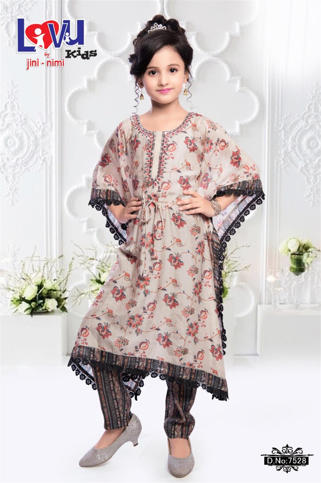White & Pink Stunning Kaftan Style Dress with Pants.