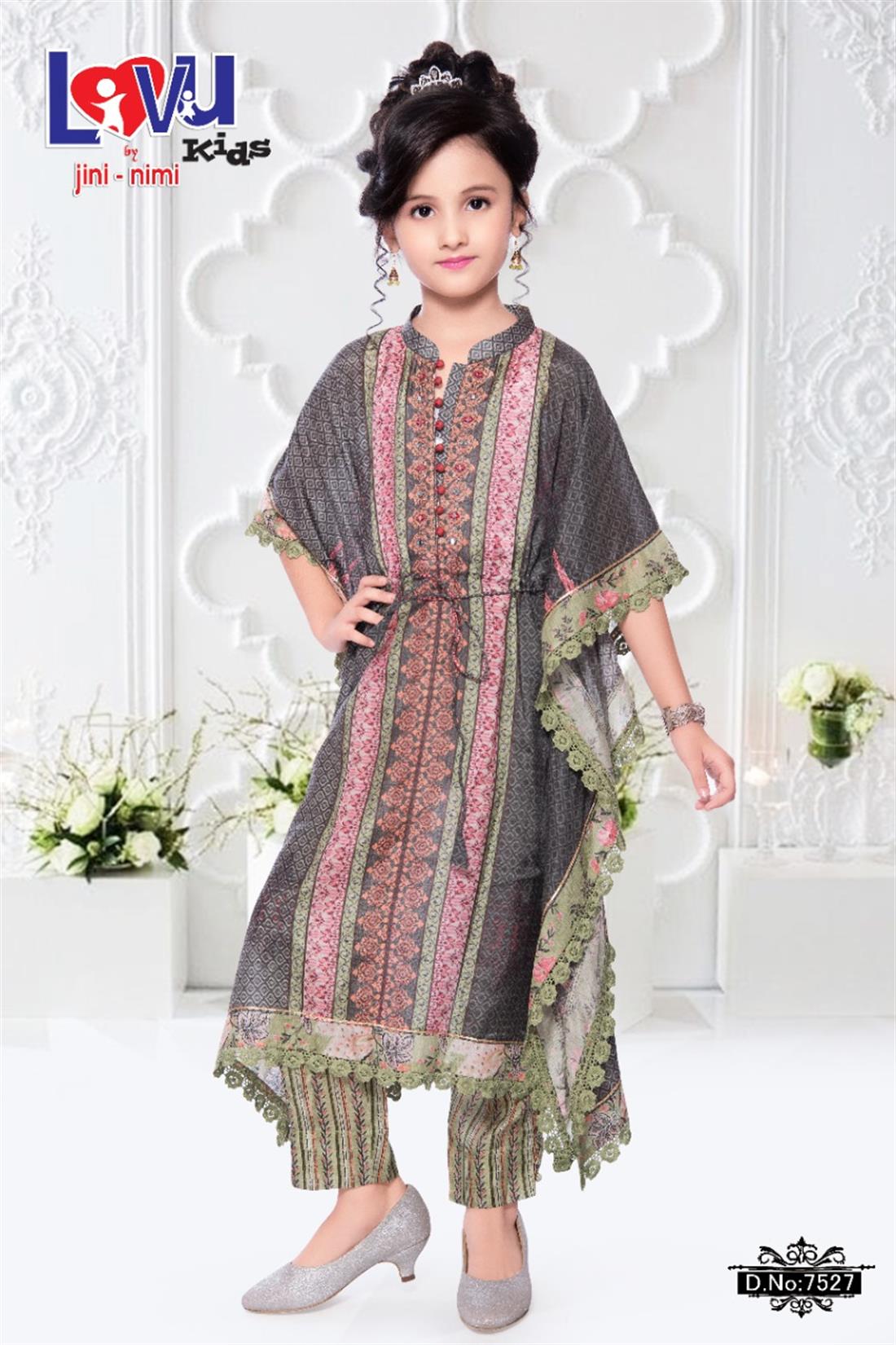 Green Kaftan Style Kameez with Pants.