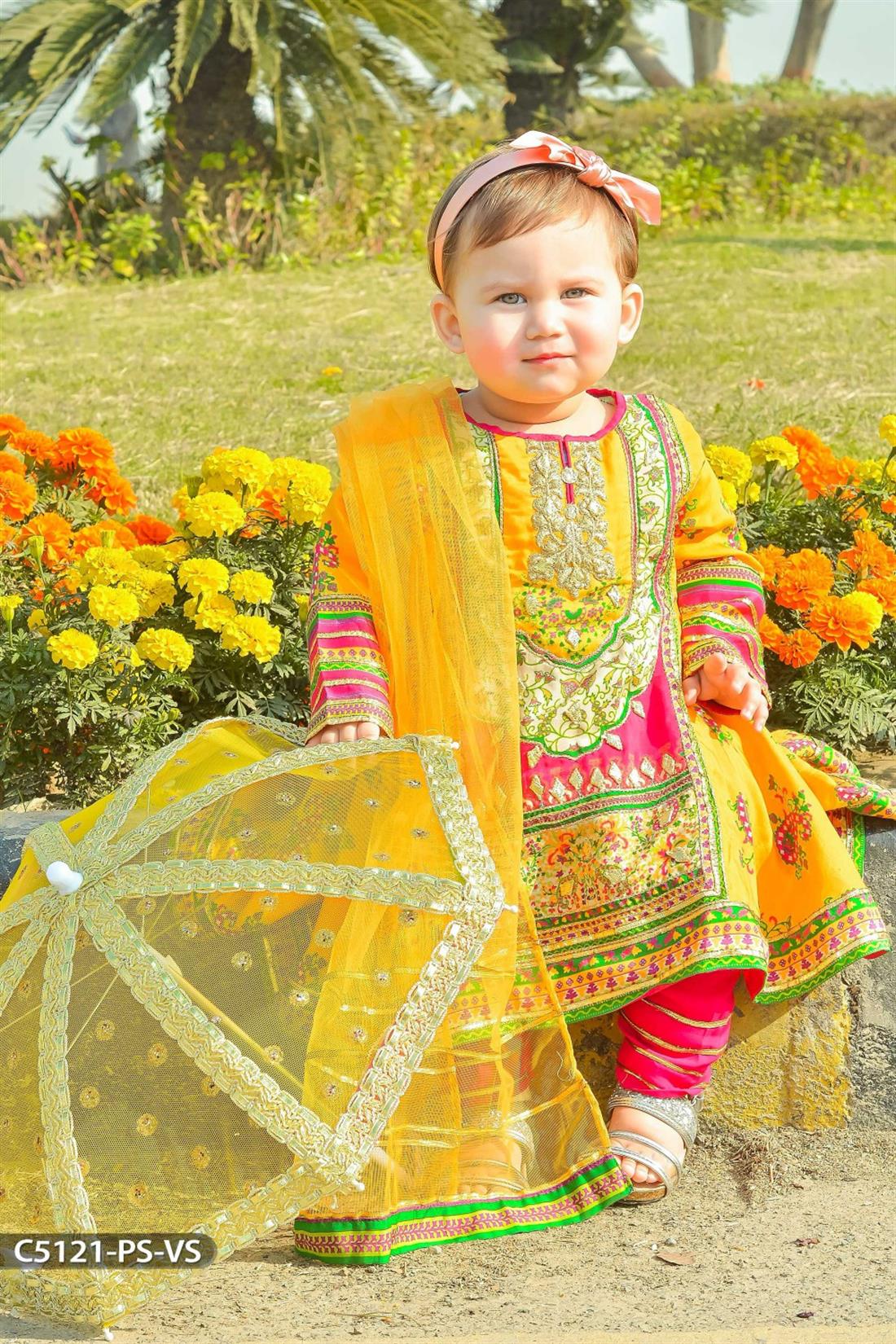 Mustard & Pink Stunning Kids Casual 3 Piece Dress.