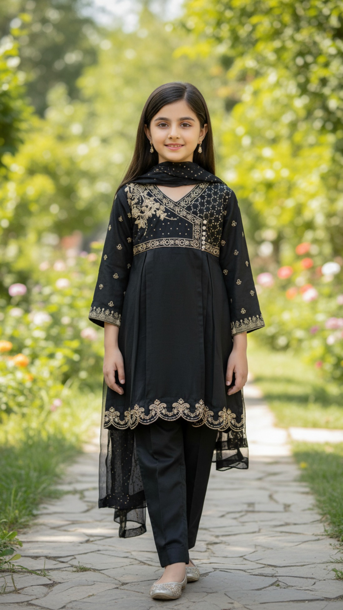 Black Stunning Kids Casual 3 Piece Dress.