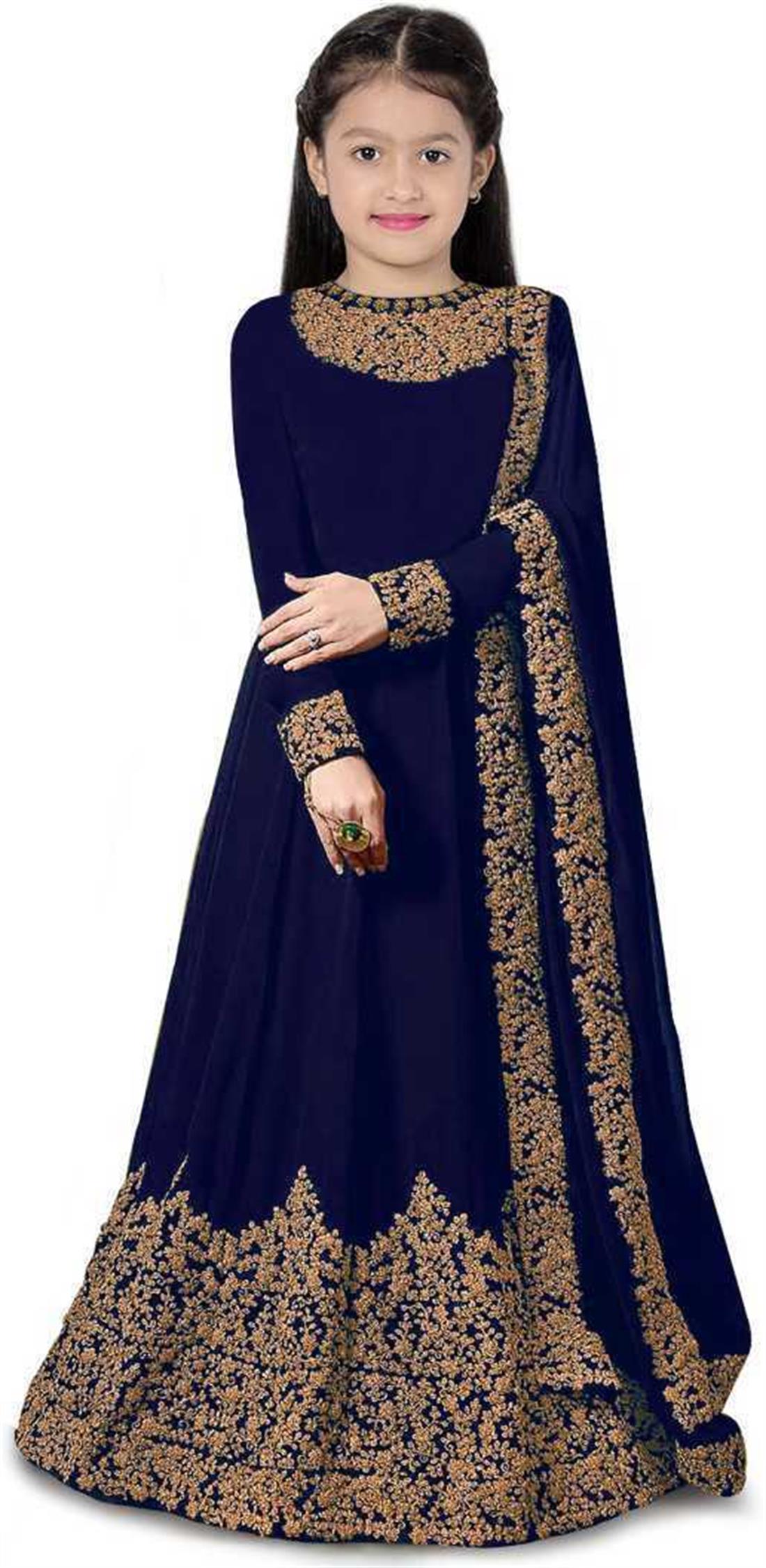 Blue & Gold Silk Anarkali Girlswear