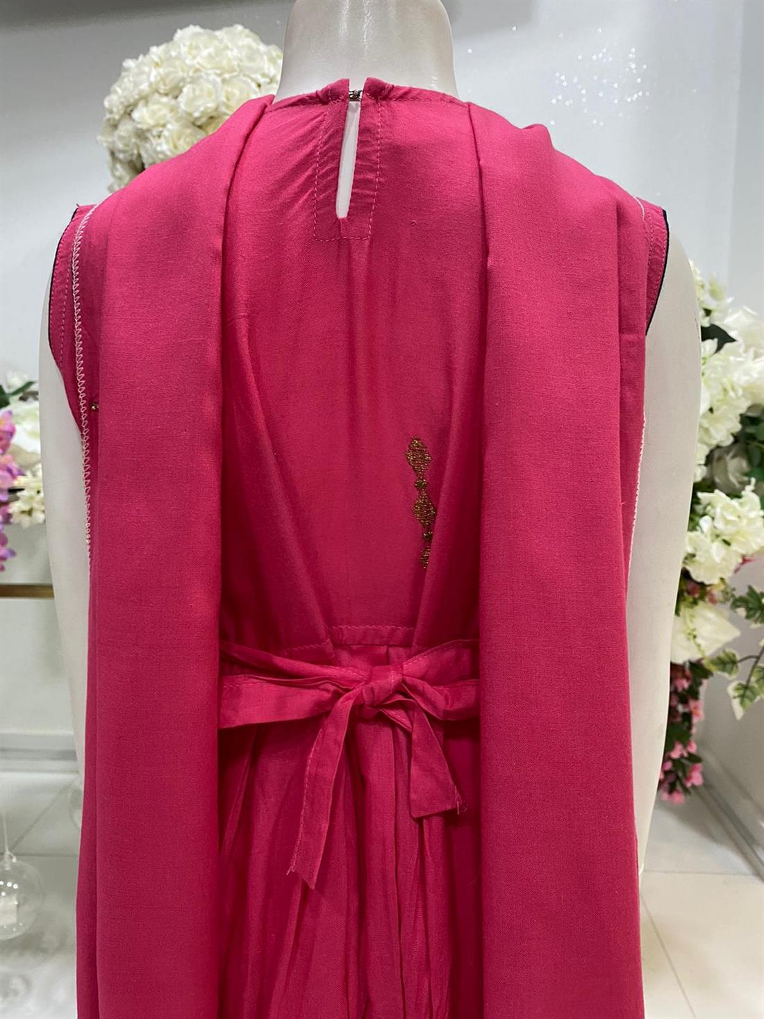 Pink Embroidered Linen Frock Girlswear