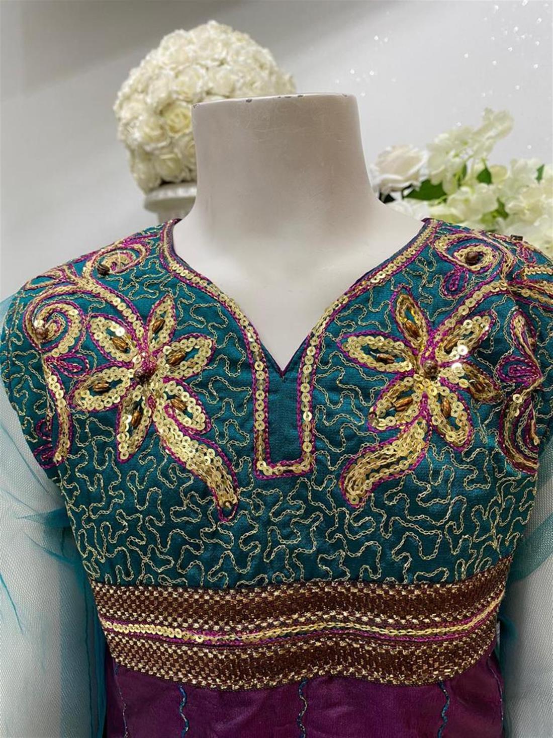 Teal & Plum LATEST: Frock 3 Piece Suit with Sequences Work.