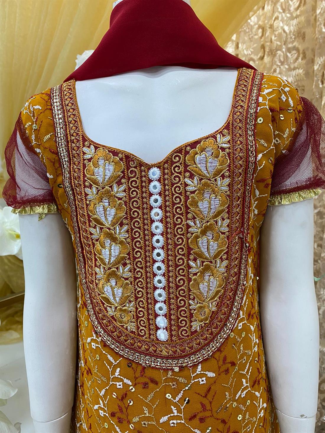 Mustard & Red Embroidered Frock Girlswear