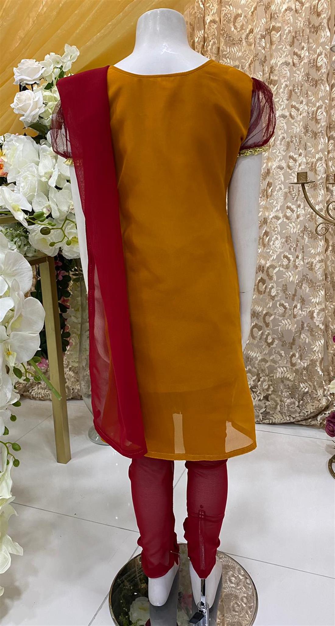 Mustard & Red Embroidered Frock Girlswear