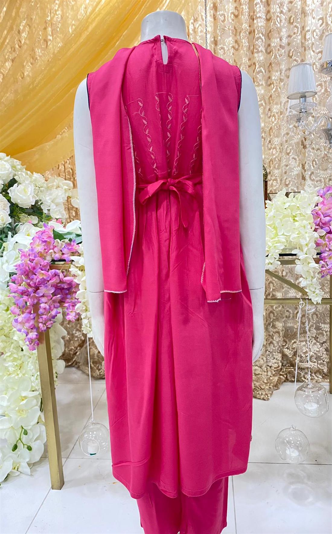 Pink Embroidered Linen Frock Girlswear