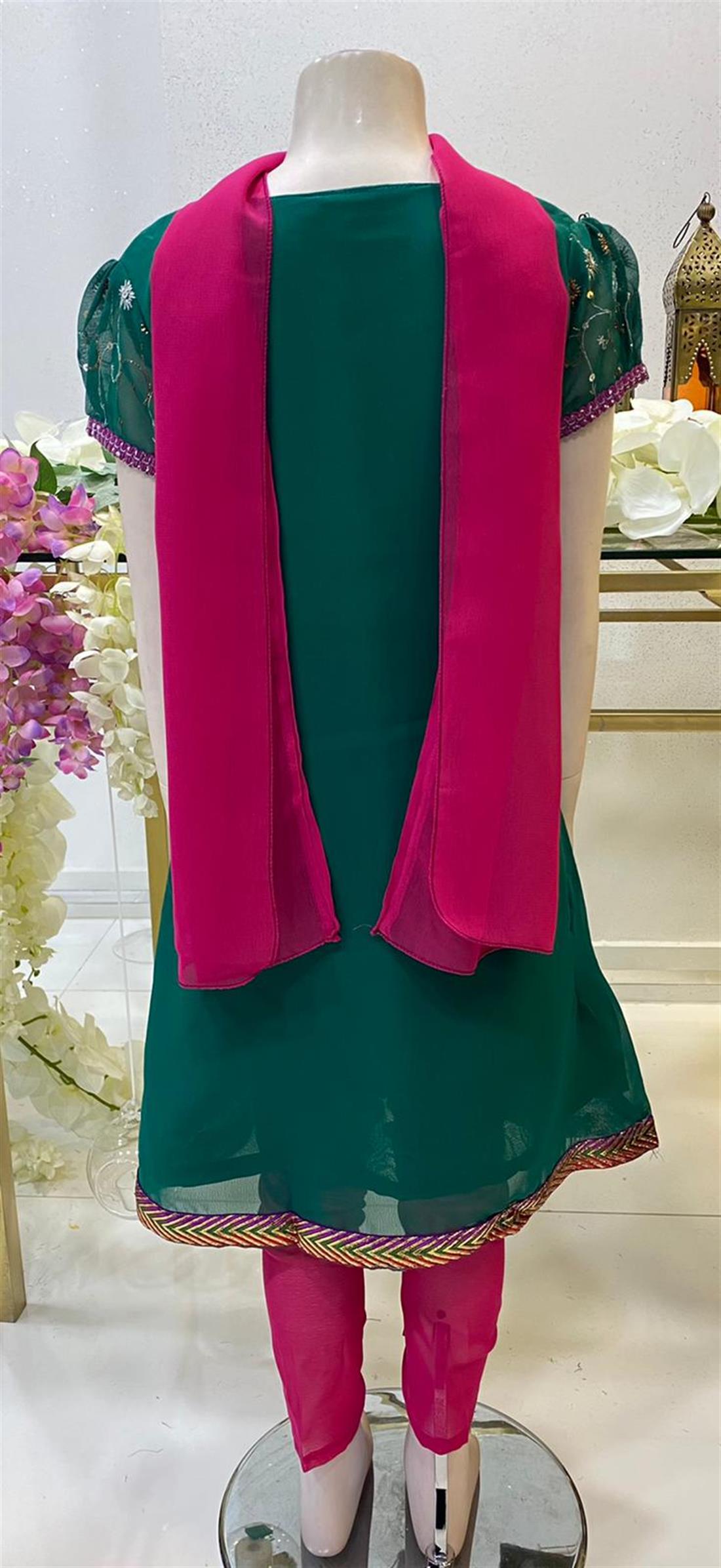 Green & Pink Embroidered Frock Girlswear