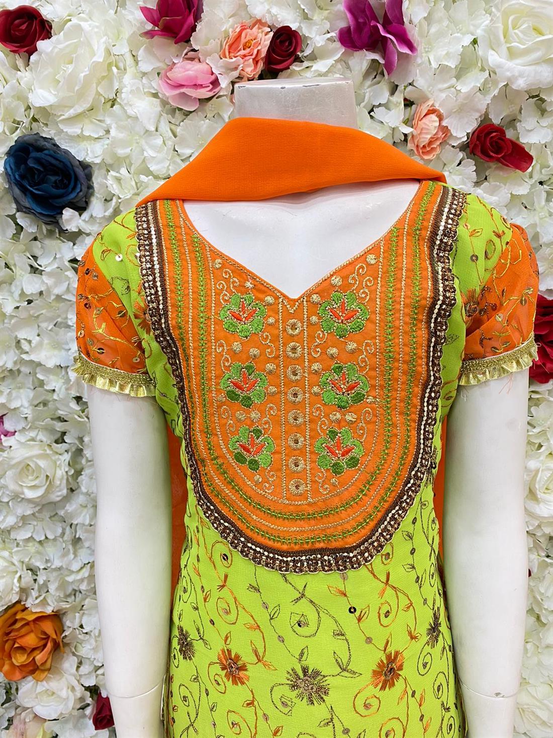 Green & Orange Embroidered Frock Girlswear