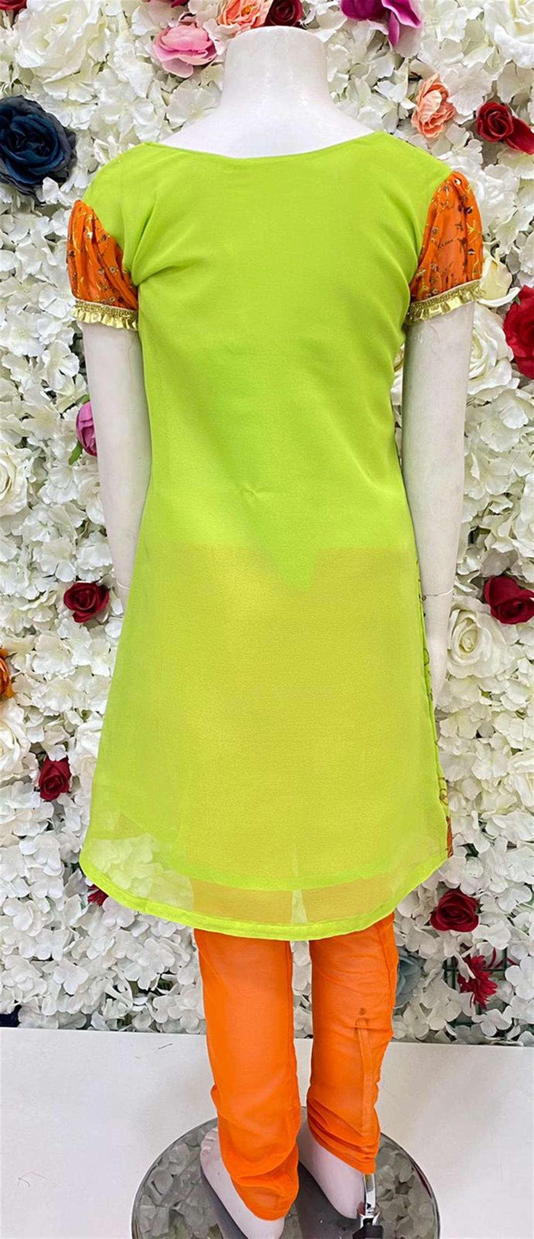 Green & Orange Embroidered Frock Girlswear