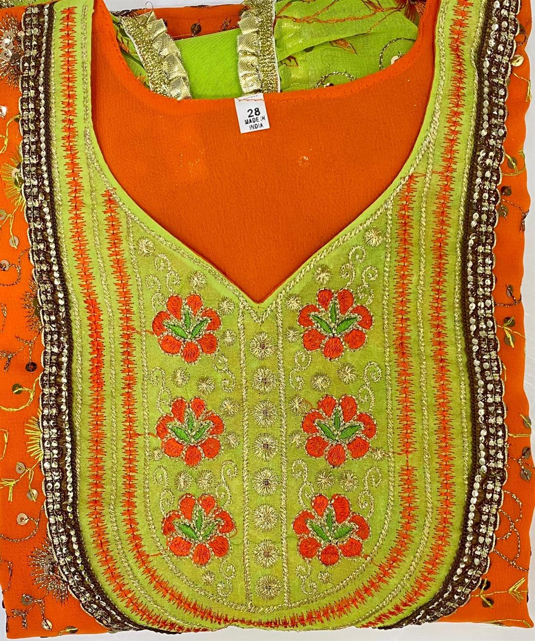 Orange & Green Embroidered Frock Girlswear