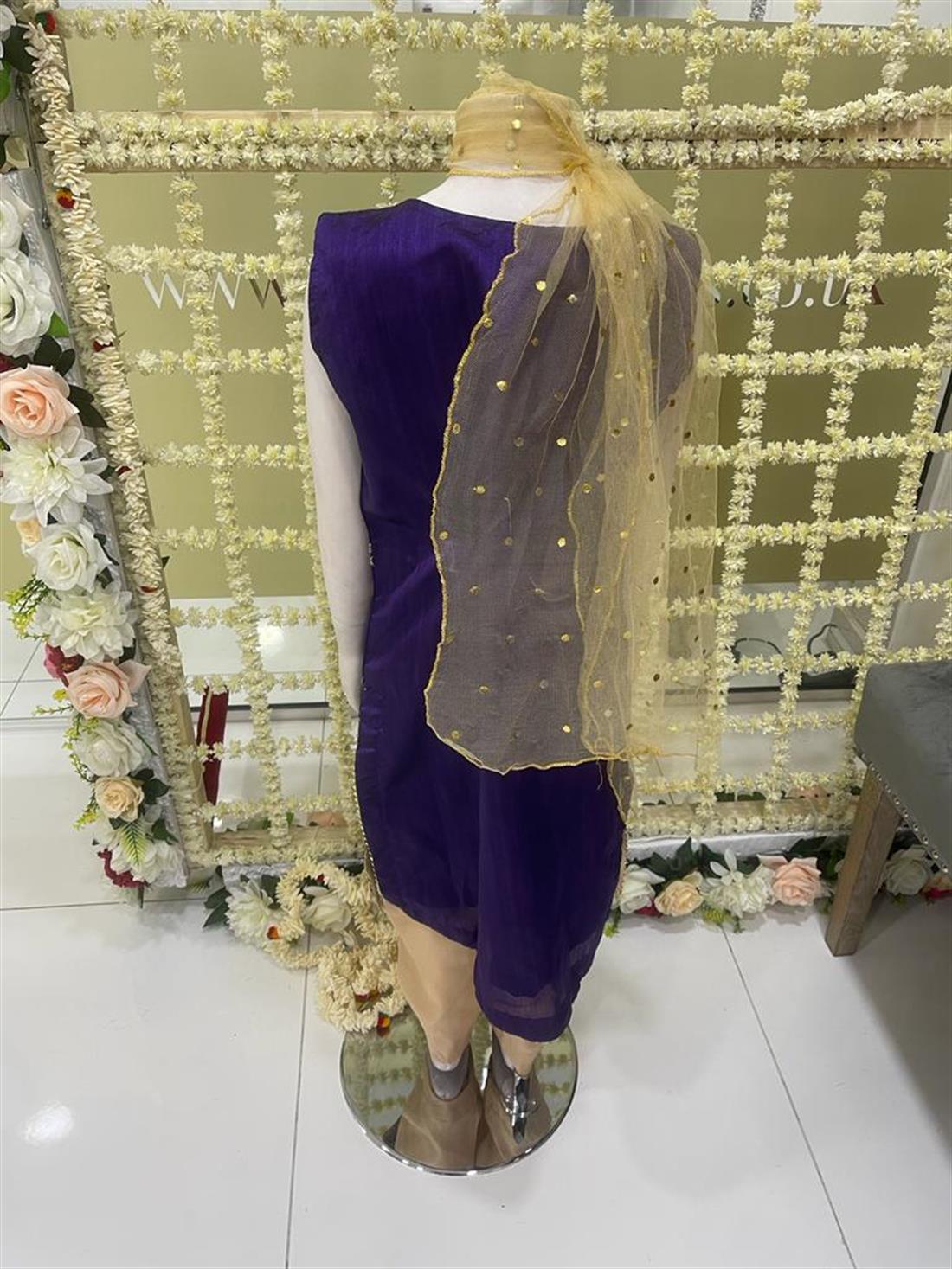 Purple & Gold Sequinned Raw Silk Girlswear