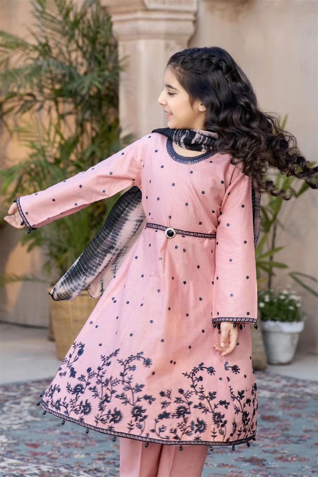 Baby Pink Kids 3 Piece Dress