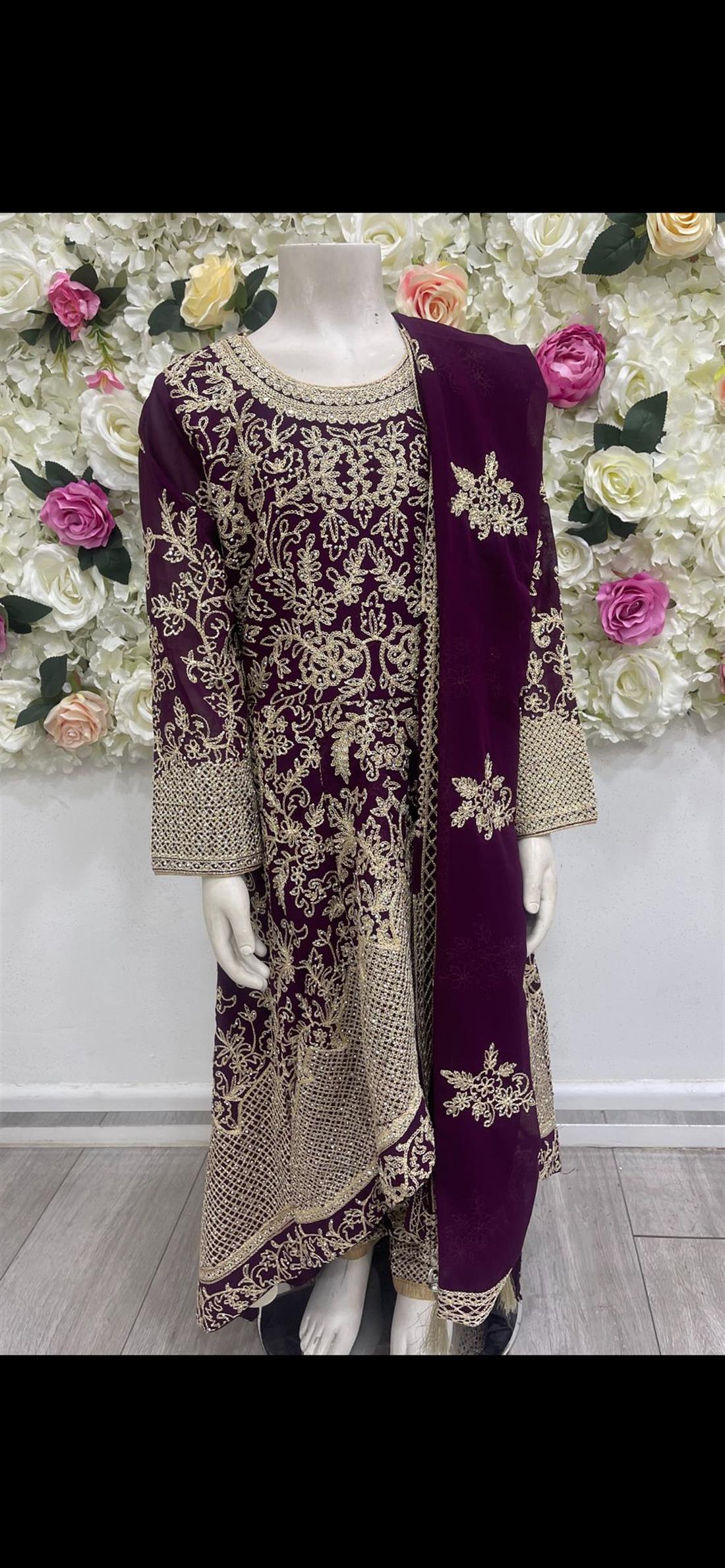 Purple & Gold Kids 3 Piece Dress