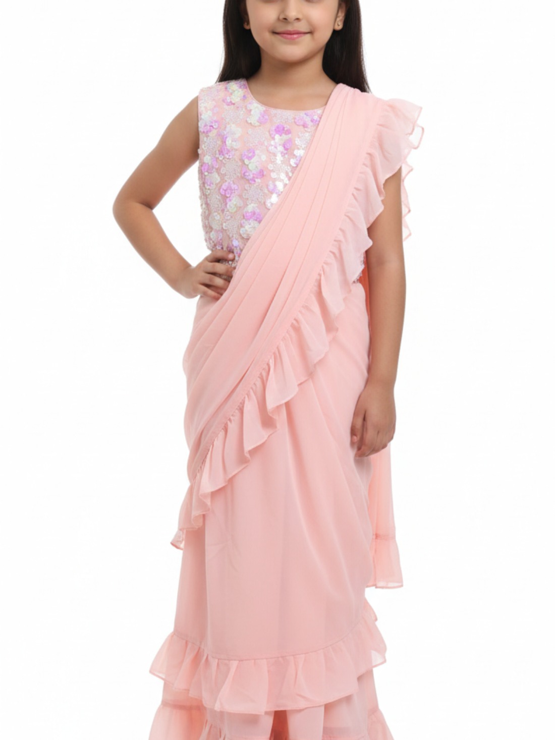 Pink Girls Lengha Saree