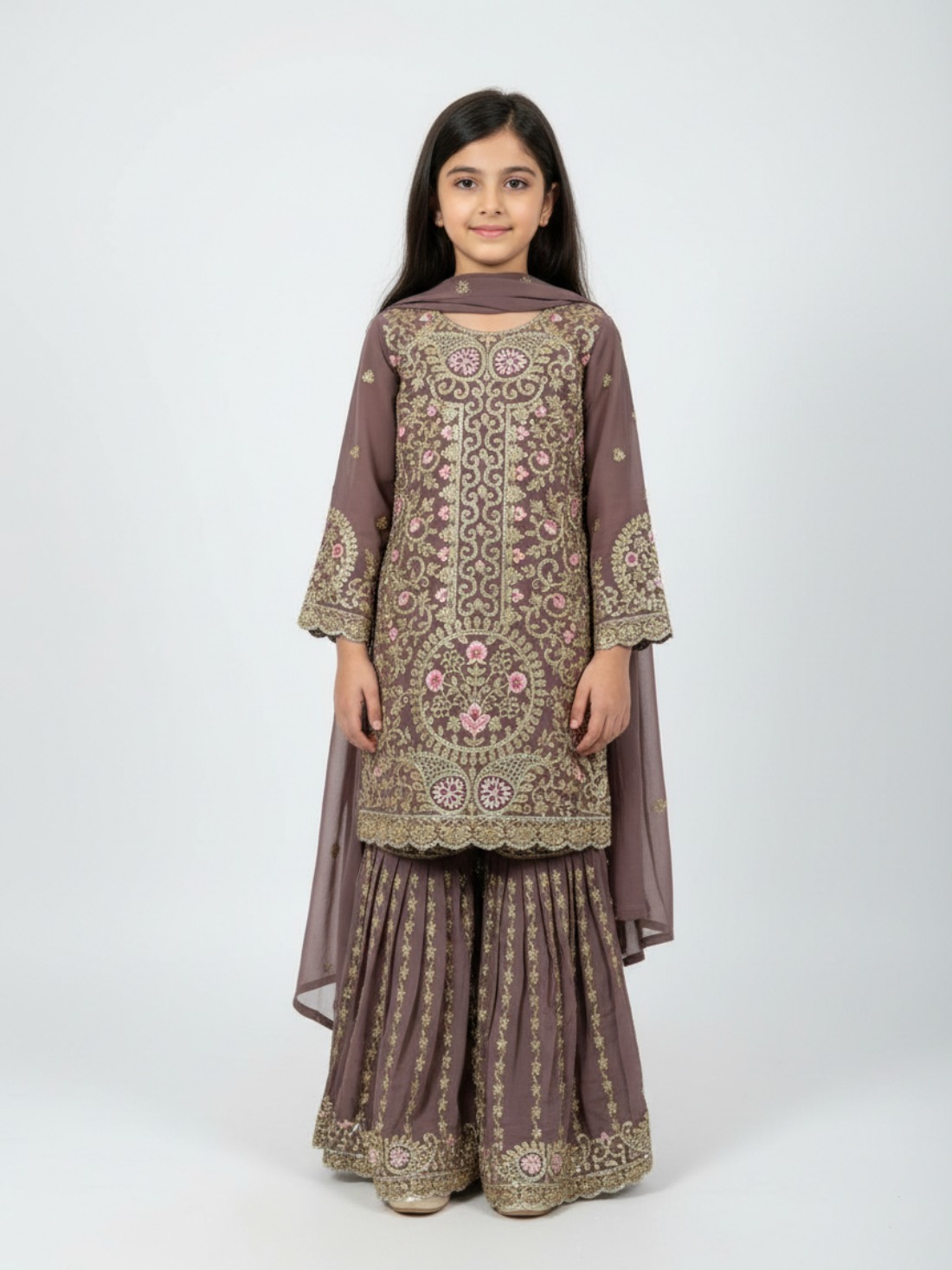 Lilac & Gold Sharara Girls Suits