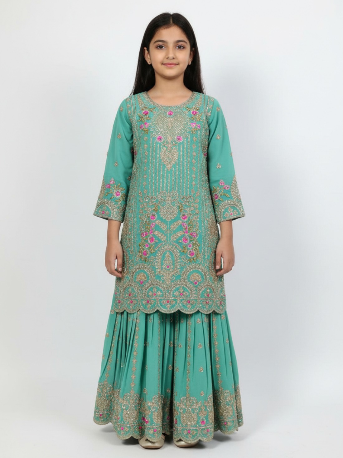 Mint Green Sharara Girls Suits