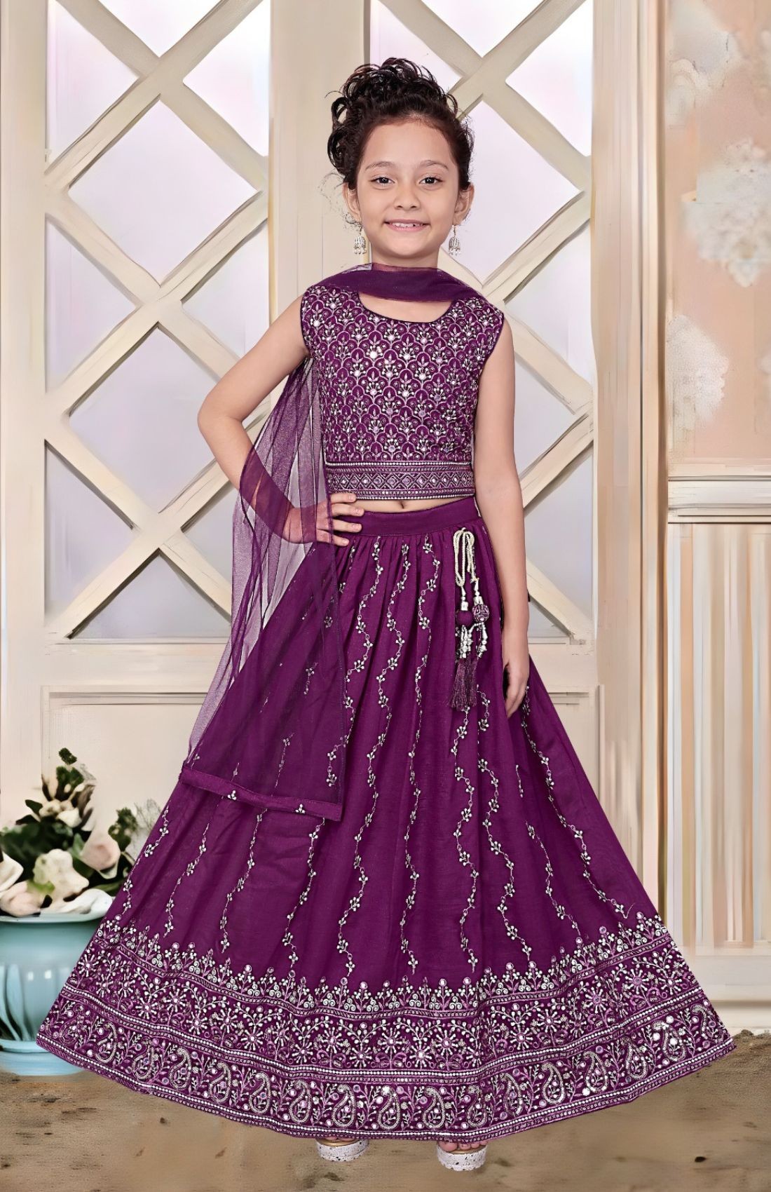 Purple Embroidered Girls Outfit