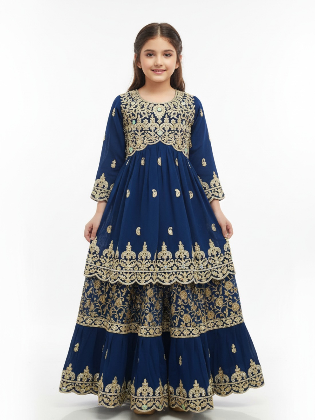 Teal Embroidered Girls Outfit