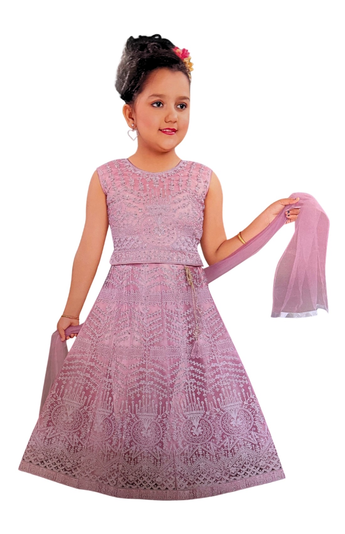 Dusky Pink Embroidered Girls 3 Piece Readymade Suit