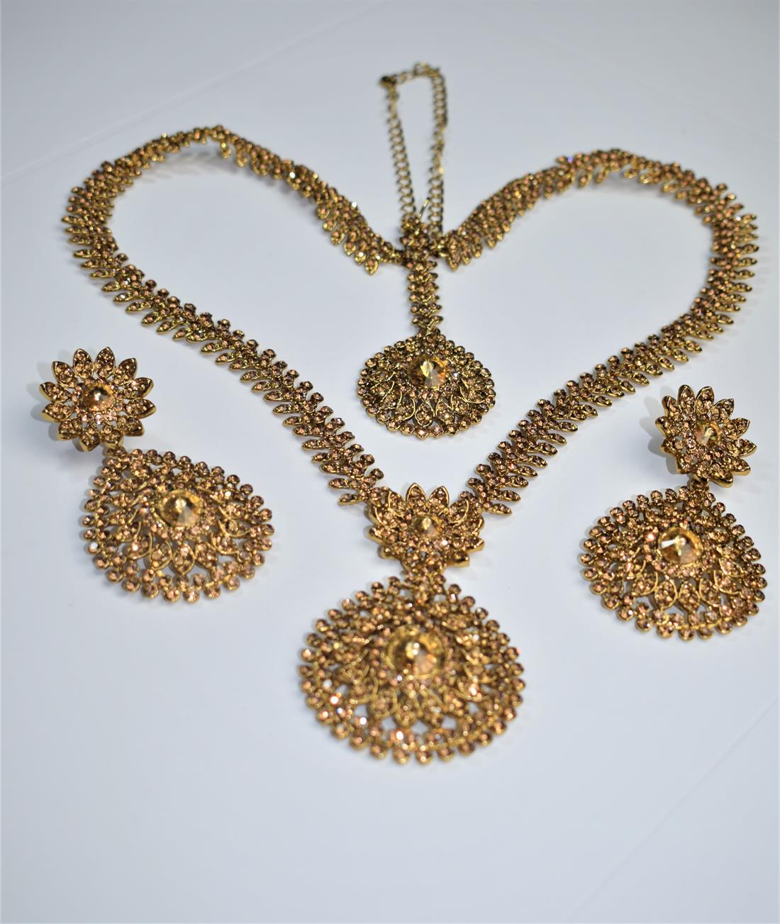 Gold Mala Earrings Tikka Set