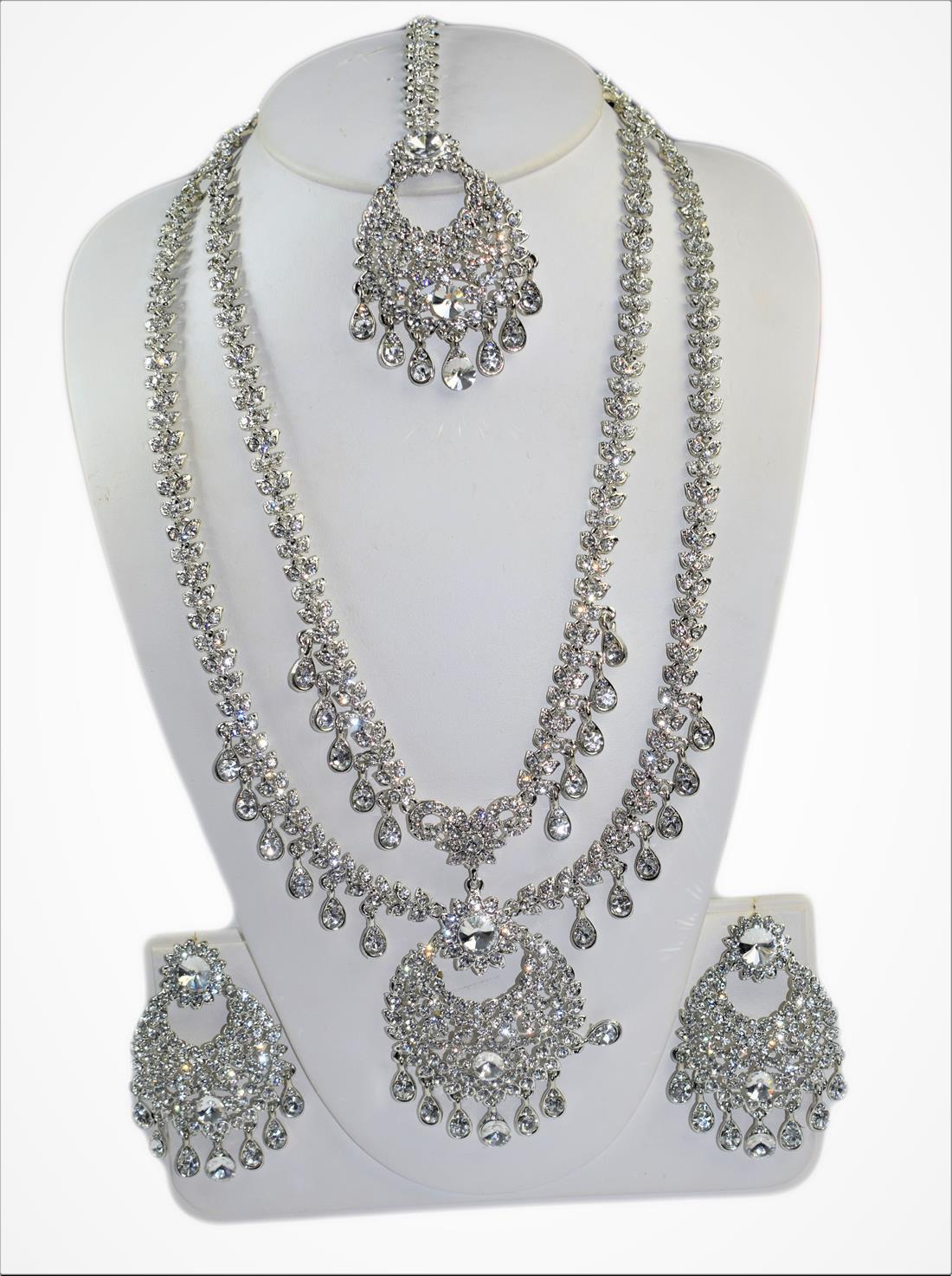 Silver Mala Earrings Tikka Set