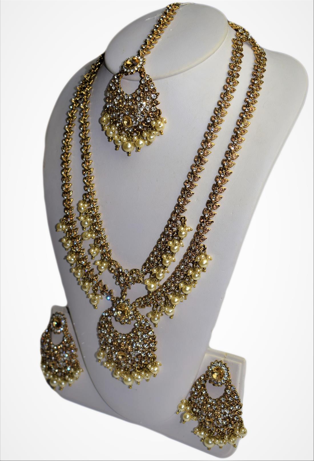 Gold & Silver Mala Earrings Tikka Set