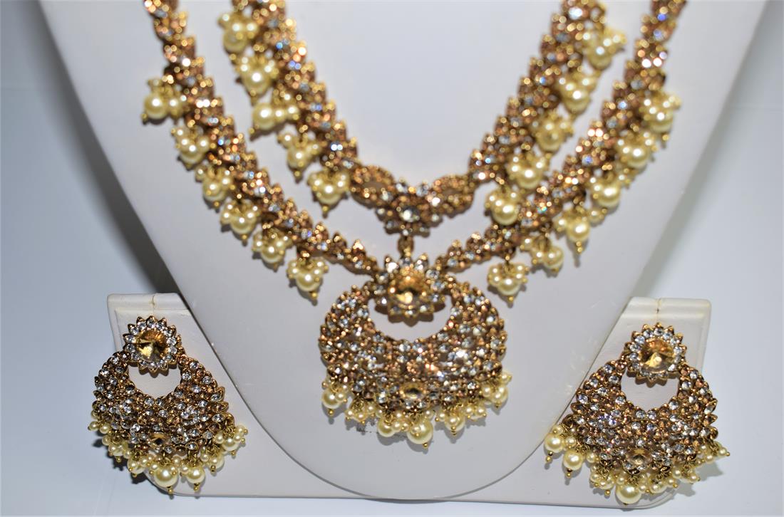 Gold & Silver Mala Earrings Tikka Set