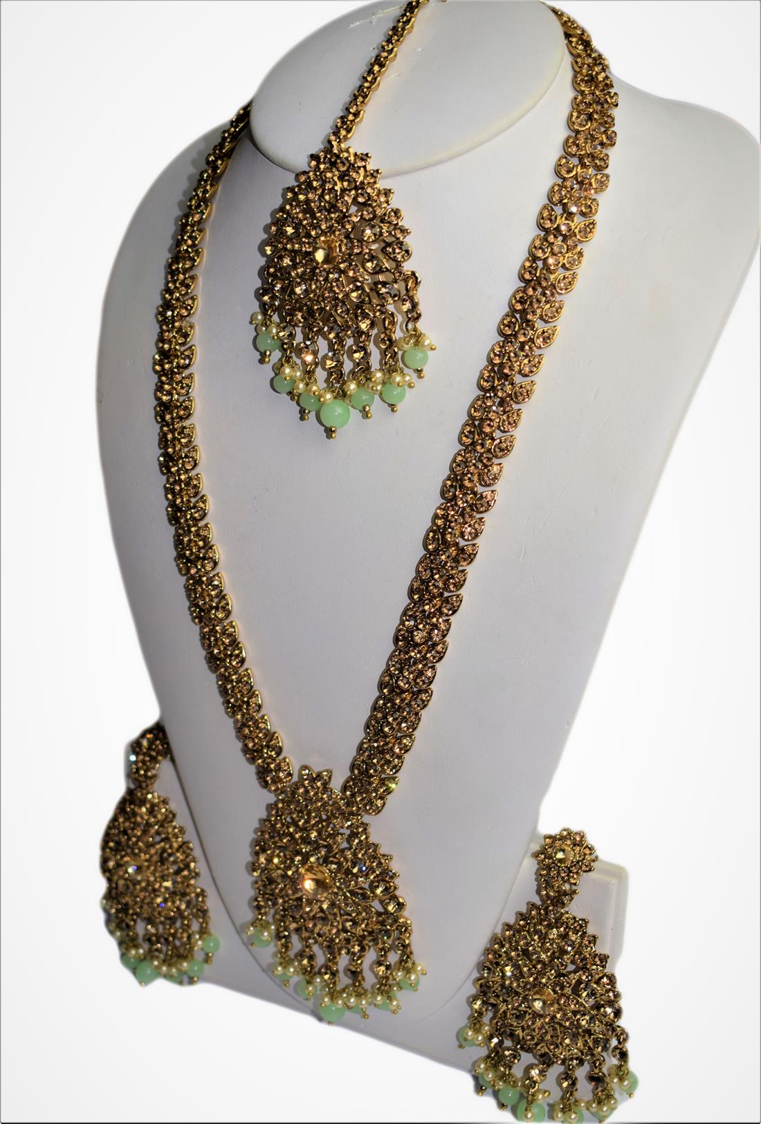Aqua & Gold Mala Earrings Tikka Set
