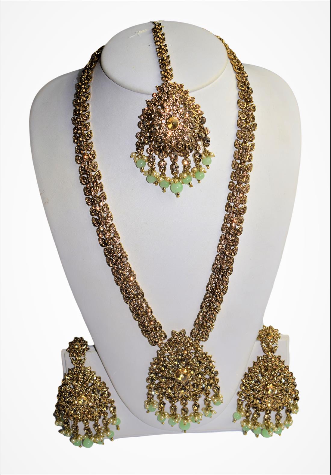 Aqua & Gold Mala Earrings Tikka Set